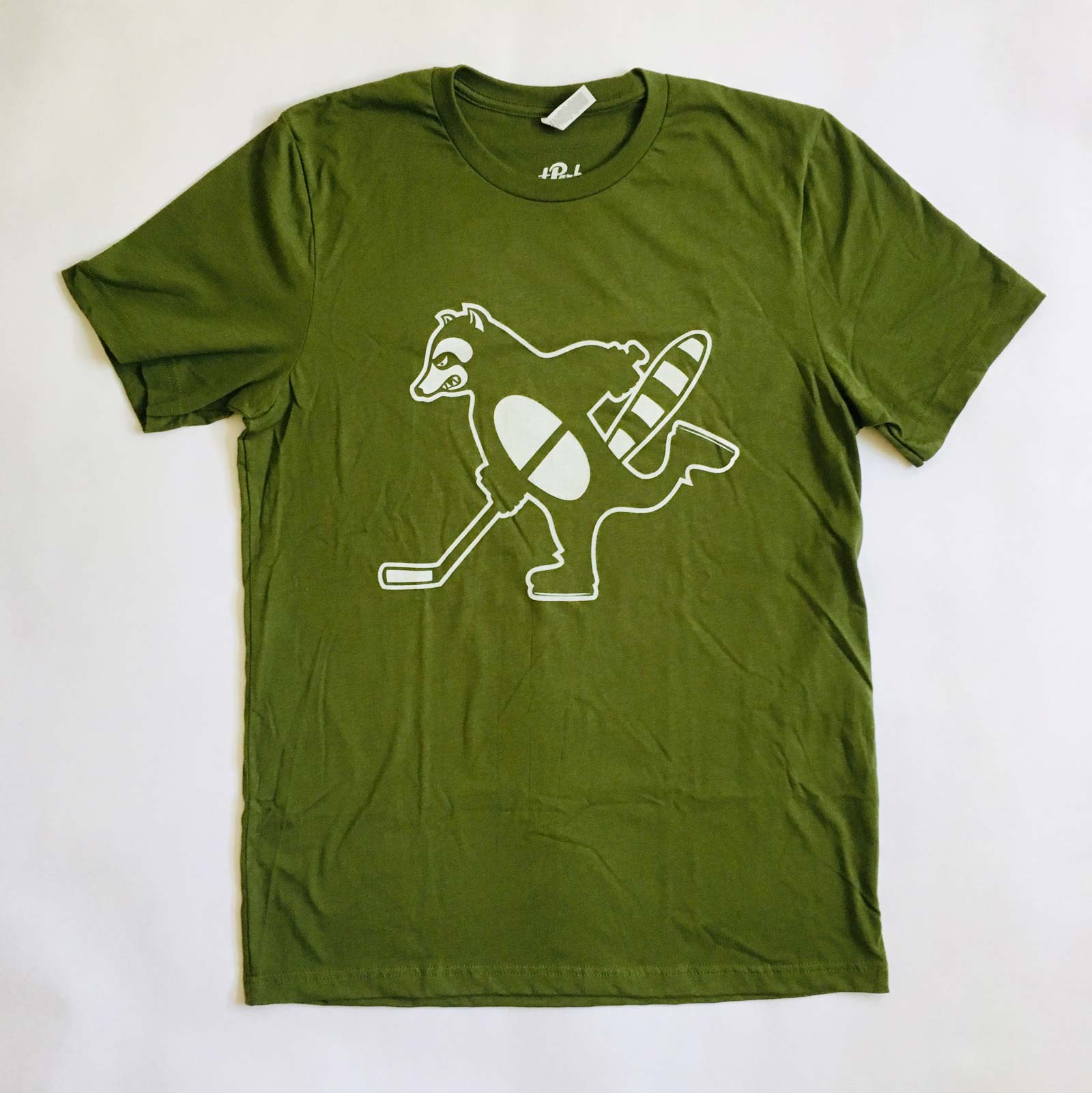 PPHC Raccoon crest on an olive t-shirt
